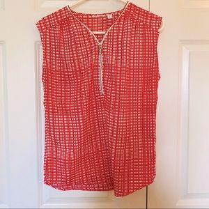 Red and White Checkered Sleeveless Blouse